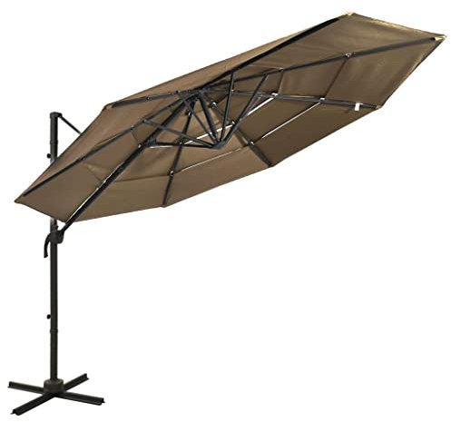 LLEZKBR Home & Garden item-4-Tier Parasol with Aluminium Pole Taupe 3x3 m
