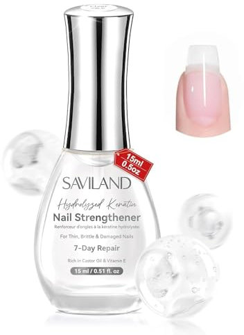 SAVILAND Advanced Nail Strengthener: 7-Day Repair Clear Nail Polish Strengthener for Damaged Nails, Nail Growth Repair Weak & Thin 15ml Nail Hardener Castor Oil & Vitamin E for Women Nails Treatment