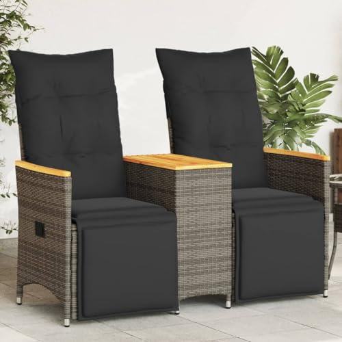 Tidyard Gartensofa 2-Sitzer Verstellbar mit Tisch Grau Poly Rattan3 5