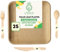 Lot de 100 assiettes carrées de 25,4 cm + couverts en bouleau (fourchettes, couteaux, cuillères – 25 de chaque) | Idéal pour les restaurants | Étanche, robuste, biodégradable