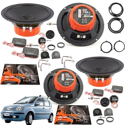 Kit Altoparlanti Casse Hertz dsk165.3 compatibili con Fiat Panda 169 dal 2003>2012 Anteriori e Posteriori 4 woofer + 4 tweeter + 2 Cp Anelli, Cavi Adattatori + 2 Cp Griglie Tweeter