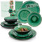 SÄNGER | Teller Set Palm Beach 36 tlg, Geschirrset 8 Personen, Geschirr Steingut, Dinner Set inkl. Speiseteller Dessertteller & Tiefe Teller, Essservice Grün Schwarz mit Braunem Farbverlauf
