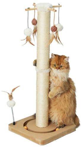 PEEKAB Katzenkratzbaum, 84 cm hoch, großer Sisal-Kratzbaum mit Kugel, Spielzeug für Indoor-Katzen und Kätzchen, Katzenkratzspielzeug, Beige