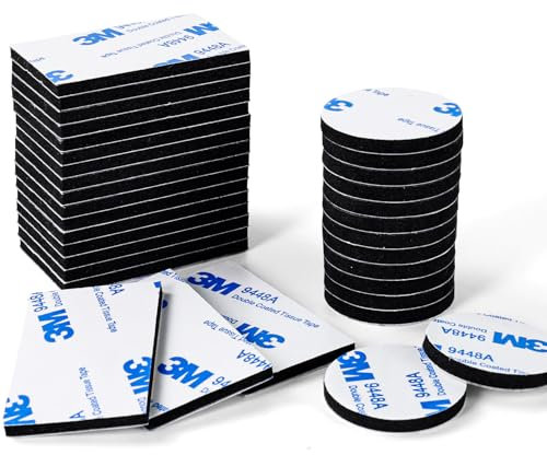 Feiyayi Double Sided Sticky Pads 40 Pcs Heavy Duty Adhesive Pads 3mm Thickness Strong Mounting Foam Pads Waterproof Double Sided Tape Rectangle & Round (Black)