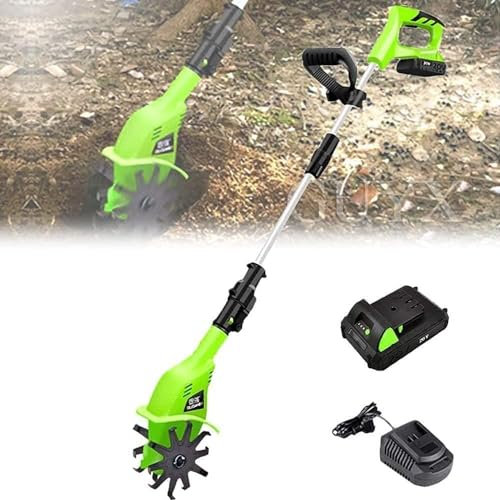 HGOuhK Cordless Tiller Cultivator Garden Tiller, Electric Cordless Hand Tiller Cultivator, Power Weeder/Cultivator,Working Depth 25cm Electric Rotary Tiller