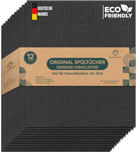 Zukunftsenkel Schwedische Spültücher, Biologisch Abbaubare Putztücher, Plastikfreie Putzlappen, Biologisch abbaubar Dishcloths Spüllappen (Dunkelgrau)