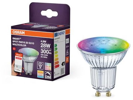OSRAM SMART LED Spot PAR16 Reflektor GU10, 4.9W ZigBee 3.0, RGBW 16 Mio. Farben, dimmbar, App Steuerung, Alexa