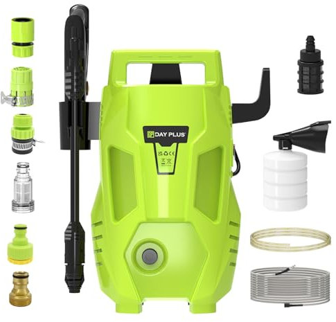 Pressure Washer Multi-Function Electric Pressure Cleaner with 5.5m Power Cable Cord, 7m Hose, Easy to Operate, with Adjustable Nozzle for Washing Car, Patio, Fence, Watering Plants
