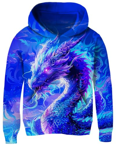 Loveternal Sweat à Capuche Enfant 3D Pull Imprimé Hoodie Manches Longues Sweat-Shirt avec Poches à Cordon 5-16 Ans