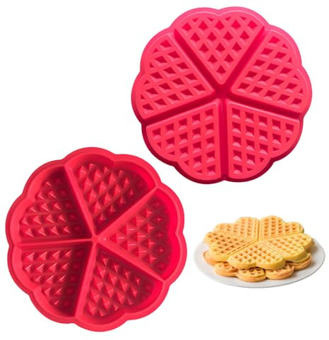 2 Stücke Waffelform Für Airfryer,Silikon Waffelform Airfryer,Silikon Waffelform,Herzform Silikon Waffel Backform,Waffel-Form,Backen Dekoration Werkzeug,Furwaffeln, Backen, Muffin (Rot)