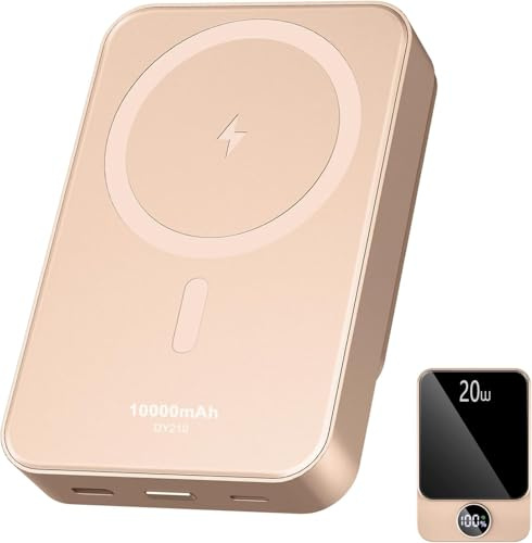 Magnetic Power Bank Wireless Power Bank with LED Display, Small USB-C Battery Pack with Mag-safe for iPhone 16/15 Plus/Pro/Pro Max,14/13/12 Series， Pink