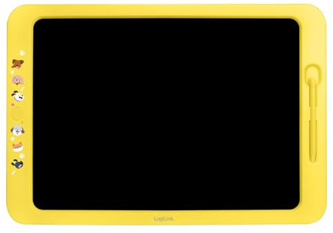 LogiLink AA0183 Tableau d'écriture LCD pour Enfant avec Dos effaçable et Support effaçable et réinscriptible, protège Les Yeux Jaune 19