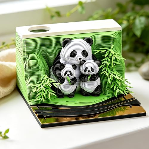 LYPPUL 3D-Notizblock 2027, 3D Kalender Abreißen 2027, Panda Kalender | Papier-Skulptur Panda 3d-Kalender mit Stifthalter, Kunst Handwerk Desktop Dekoration Haus Geschenk (panda Tischkalender 2027)