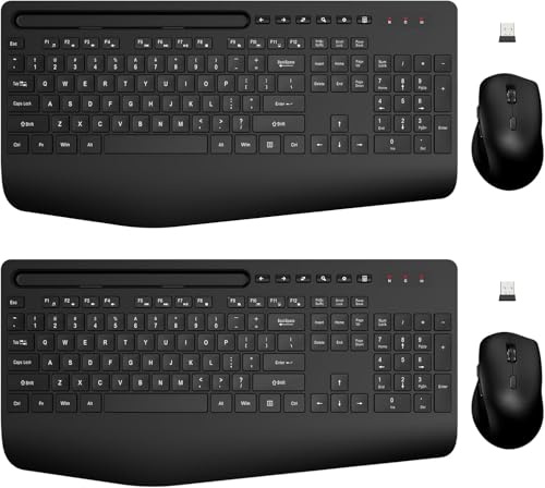 Wireless Keyboard and Mouse Combo - Full-Sized, Ergonomic Wrist Rest | Phone Holder, Sleep Mode, 2.4G Quiet Keyboard for PC Laptop, Trueque KM23 Complete Work Setup for Office or Home