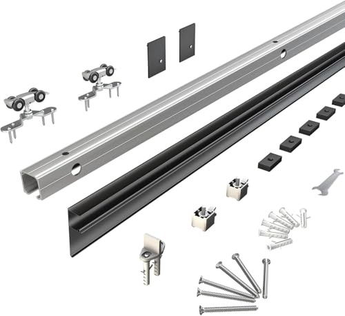JUBEST 214 cm Scheunentor-Hardware-Set, Aluminium-Legierung, Kastenschiene, versteckte Schiebetürbeschläge für klassische, moderne Innenräume, einzelne Holztür, geringer Freiraum, schwarze Farbe