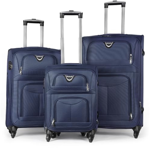 MERCURY TEXTIL - Juego de Maletas 3pcs de Tela (Azul Marino) | con 4 Ruedas Giratorias 360°, Expandible (Cabina, Mediana y Grande), Cierre de Seguridad - Ideal para Viajes y Vacaciones