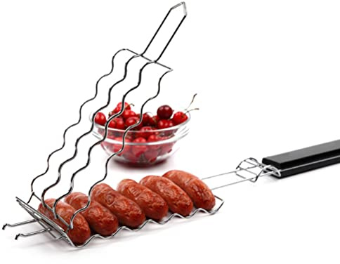 BSTCAR Grille à saucisses pour barbecue Grille à saucisses en acier inoxydable Panier pour barbecue Grille grillagée Clip de fixation pour 6 hot-dogs, outils pour barbecue extérieur