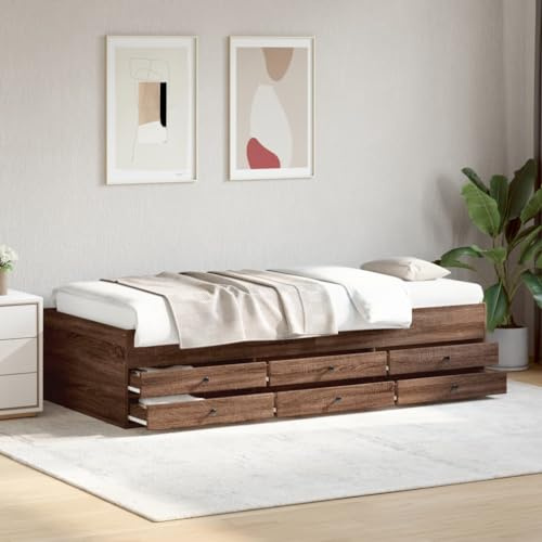 Nqyjm Schlafsofa mit Schubladen, ohne Matratze, Eiche, Braun, 90 x 200 cm, Jugendbett, Einzelbett, Jugendzimmer
