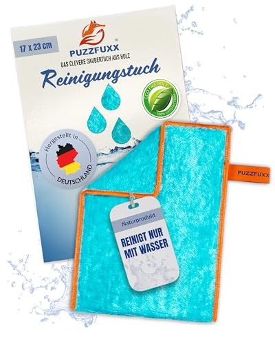 PUZZFUXX Reinigungstuch 17x23 cm, Naturfaser, ohne Chemie, waschbar, Türkis | Putztuch, Wischtuch, Allzwecktuch, selbstreinigend, Haushaltstuch, Spültuch, Küchentuch, Fensterputztuch, Auto, waschbar