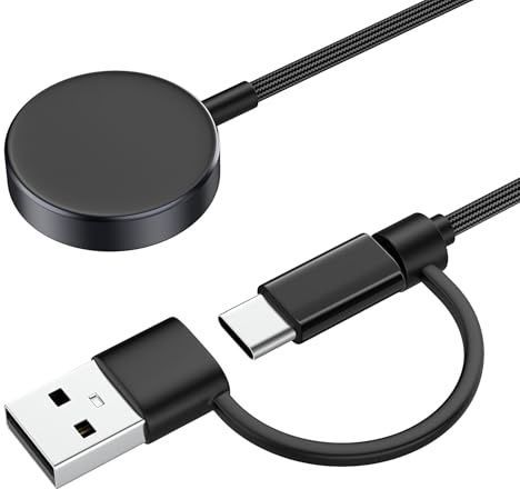 MoKo 2-in-1 Charger Compatible with Samsung Galaxy Watch 8/7/Ultra/6/5/4/3 | Includes 3.3FT Nylon Braided Cable & USB C to USB A Adapter, Magnetic Charging Dock, for Watch 8/6 Classic/5 Pro/Active2/FE