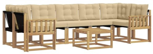 vidaXL Outdoor-Sofagarnitur mit Kissen 8 pcs Weiß und Beige, Akazienholz Garten Sofa Set, modernes Möbel, langlebige Terrasse Sitzgelegenheiten, Entspannung für deinen Hinterhof