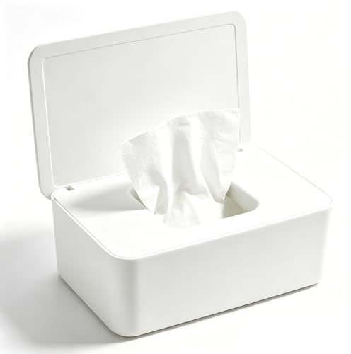 1 Pcs Wipes Dispenser Box, Baby Wet Dry Tissue Paper Holder（White） | Baby Wet Dry Tissue Paper Holder with Lid, Sealable Storage Container to Keep Wipes Fresh, for Home/Car/Travel