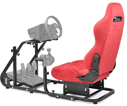 Minneer Racing Simulator Stand with Red Suede Seat Fit for Logitech G29 G923, for Thrustmaster T248,Adapt TV Stand,Reinforced Gaming Steering Wheel Cockpit Not Included Wheel, Pedal & Handbrake