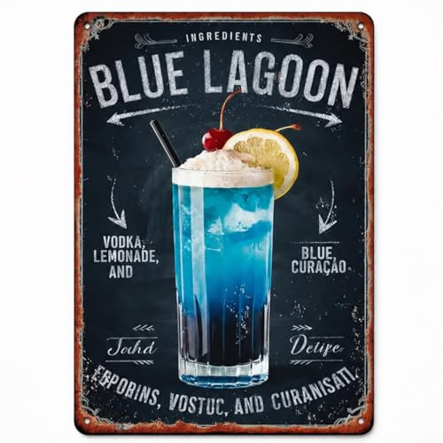 Metallschild Cocktail Blue Lagoon Blechschild Küche Deko Party Beach Club Bar Hochzeitsbar Sommer 20x30cm