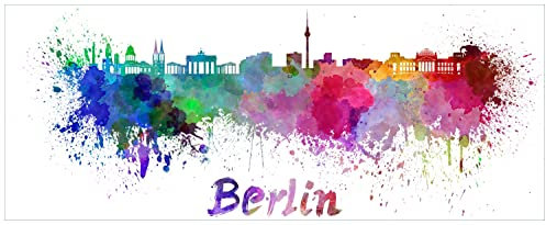 Wallario Wandbild aus Acryl, 80 x 200 cm, freischwebende Optik - Städte als Aquarell - Skyline von Berlin