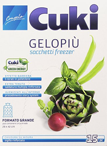 Cuki gelopiù Freezer Bags – Large Format, (29 x 42 cm) – 3 Packs of 15 Pieces [45 Pieces]