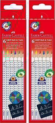 Faber-Castell 113210 - Buntstifte Grip Heft + Tafel, 6er Etui, Inhalt: weiß, gelb, rot, blau, grün und braun (2)
