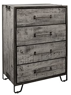 MASSIVMOEBEL24.DE | Heavy Industry schmale Kommode aus Massivholz #117 aus Mangoholz - Grau, lackiert 81x46x122 cm 4 Schubladen Sideboard Schrank
