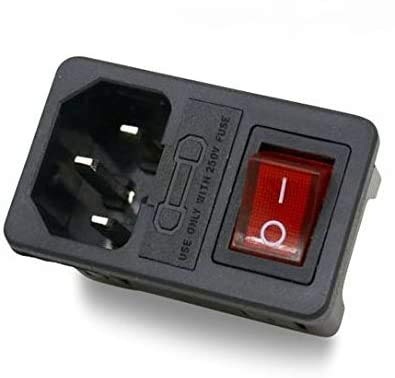 Kaltgeräte Einbaustecker Buchse C14 für 1,0 mm Blech mit leuchtenden Schalter Kaltgeräte Einbaubuchse Audio