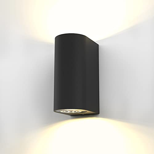 B.K.Licht - Aplique de pared con bombillas GU10 LED para interiores y exteriores de luz blanca cálida, con índice de protección IP44, 2 x 5 W, 800 lúmenes, 3000K, color negro