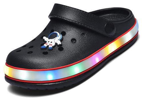VIYEAR Kinder Jungen Mädchen LED Clogs Süß Leicht Sommer Slipper Garten Strand Sandalen, Black, 26 EU