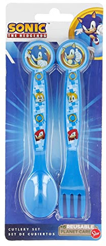 Set di 2 posate per bambini riutilizzabili in plastica composta da forchetta e cucchiaio di Sonic