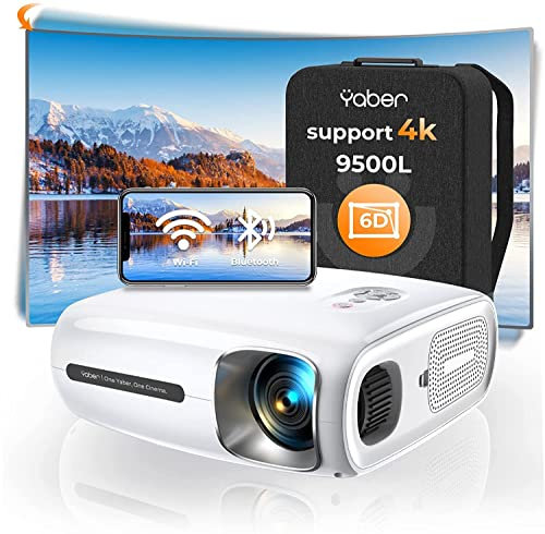 Proyector 4K, 26000 Lúmenes Nativo 1080P Full HD Proyector, YABER 5G WiFi Bluetooth Proyector Corrección Trapezoidal Automática 6D y 4P/4D, 50% Zoom, Proyector Exterior para iOS/Android/TV Stick/HDMI