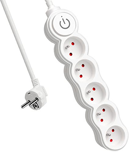 EXTRASTAR Bloc Multiprises 5 Prises avec Interrupteur, Rallonge 1,5 m 250 V avec sécurité Enfant, Blanc