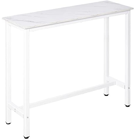 HOMCOM Mesa de Bar Mesa Alta con Encimera de Melamina Efecto Marmoleado y Patas de Acero Estilo Moderno para Cocina Cafetería Comedor 120x40x100 cm Blanco
