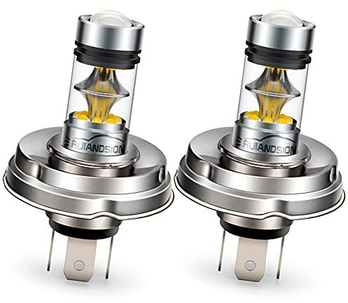 Ruiandsion Lot de 2 ampoules LED P45T pour phare de moto - Jaune - 10-30 V - Super lumineuses - Faisceau haut/bas - Avec projecteur de rechange pour phare de moto