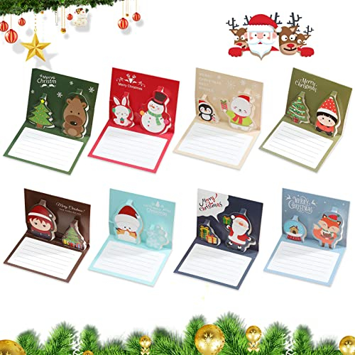 Huahuanghui 16 Pcs Weihnachtskarte, Weihnachtskarten mit Umschlag Set, 3D Weihnachten Karten, Weihnachtskarten-Cartoon-Stil für Kinder