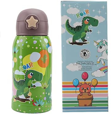 Botella térmica con pajita de dinosaurio, 500 ml, apertura automática – MPBB01DINOSAURO