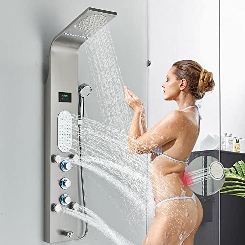 Huin Système de tour de panneau de douche Kit de robinet de douche en acier inoxydable Jet de massage à pluie