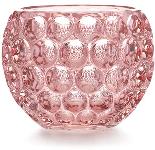 AmeliaHome Photophore en Verre Rose poudré 11 x 9 cm