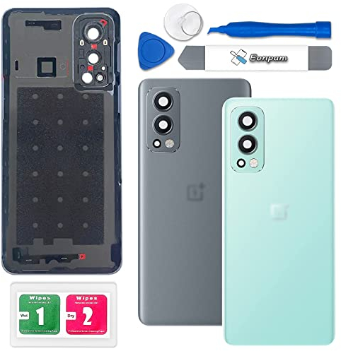 Eonpam Akkudeckel für OnePlus Nord 2 5G Rückseite Glas Backcover Ersatz Reparatur Set mit Kameraobjektiv (Blau)