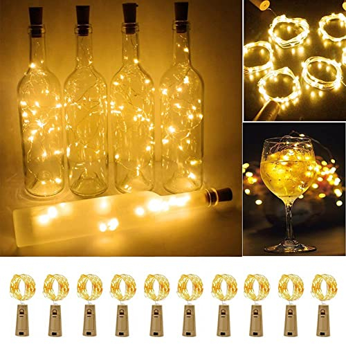 Loiina Flaschenlicht Batterie,10 Stück 2M 20 LED Flaschenlichterkette Korken, Flaschenlicht Lichterkette für Party Deko Weihnachten, Party Hochzeit,Warmweiß