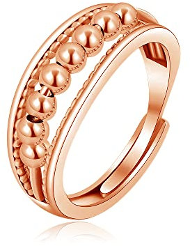 Shuxin Silver Anxiety Ring for Women, 925 Sterling Silver Fidget Ring for Anxiety, Adjustable Beads Stress Relieving Spinner Ring, Women's Thumb Rings for Stress Relief, Rose Gold Fidget Ring