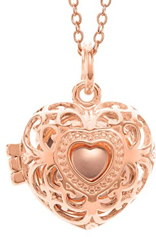 PYA Heartsoldier Engelsrufer Kette mit Anhänger und Klangkugel in Rose Gold 45cm in | Individueller Damen Schmuck aus Herz - Kettenanhänger, Schutzengel- Halskette und Farbkugel. (Rosé)