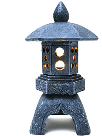 MIBUNG Pagoda Lantern Garden Statue with Solar Lotus Lights, Large Resin Japanese Temple Pagoda Lamp Asian Zen Outdoor Yard Decor for Landscape Patio Porch Lawn Decorations, Christmas Ornament Gift