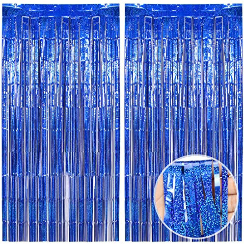 O-Kinee Lametta Vorhänge Blau Glitzer, 2 Stück Metallische Glitzervorhang Fringe 1m x 2m, Glitzer Tinsel Curtain, Folienfransen Vorhang für Weihnachtsbaum Geburtstage Festivals Party Bühnendekor